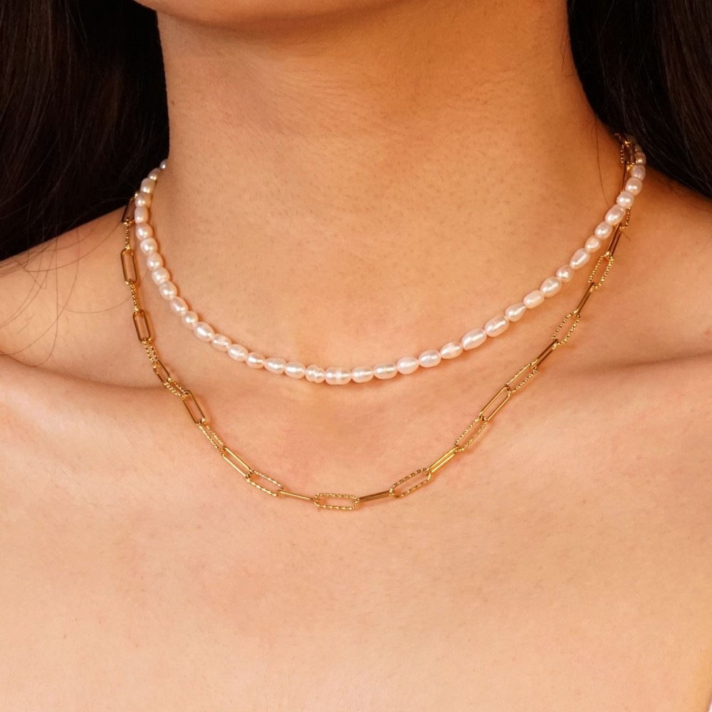 Simple Perlen Edelstahl Kette – Bild 2