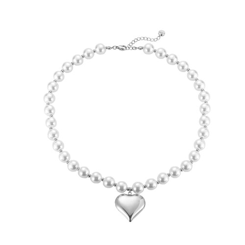 Noble Heart & Pearls Edelstahl Halskette