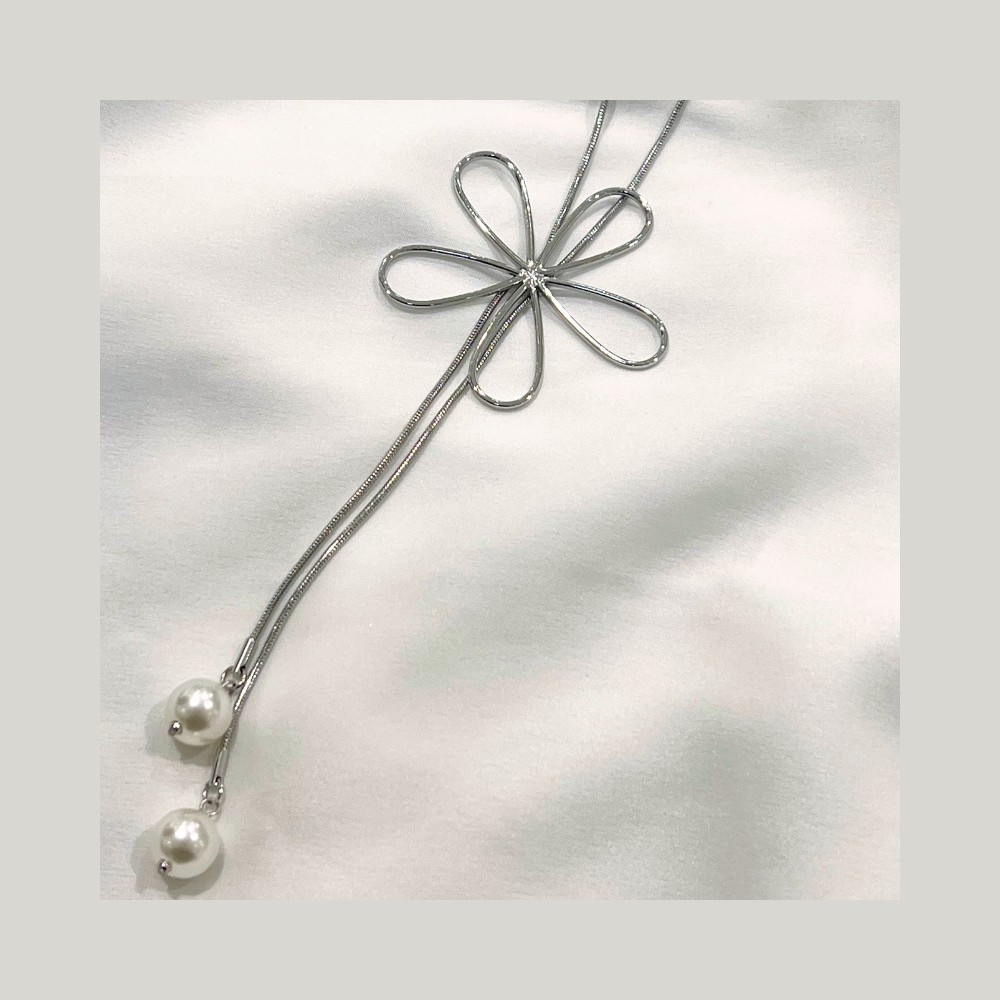 100cm Flower Pearls Edelstahl Halskette