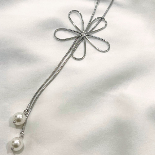 100cm Flower Pearls Edelstahl Halskette