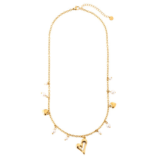 43cm Shaped Heart Pearl Edelstahl Halskette slide 2 of 3