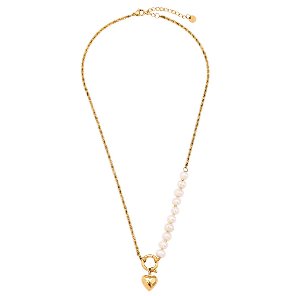 45cm Pearl Heart Edelstahl Halskette
