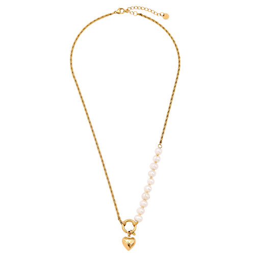 45cm Pearl Heart Edelstahl Halskette