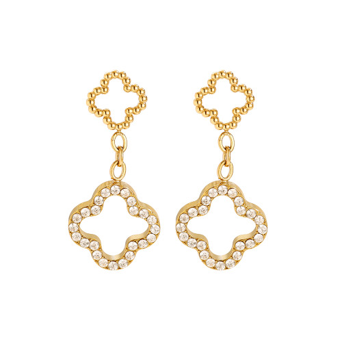 6*25mm Diamond Hollow Clover Edelstahl Ohrringe