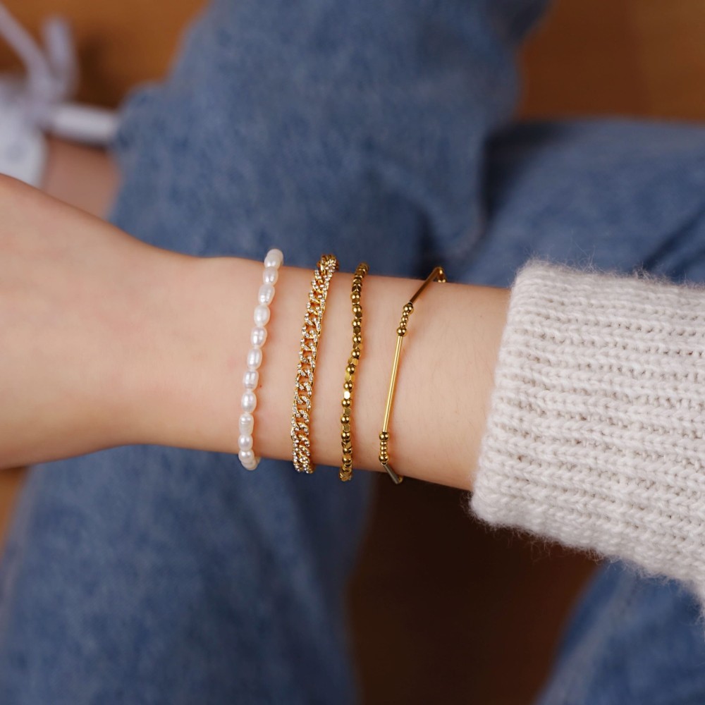 Simple Perlen Edelstahl Armband – Bild 2