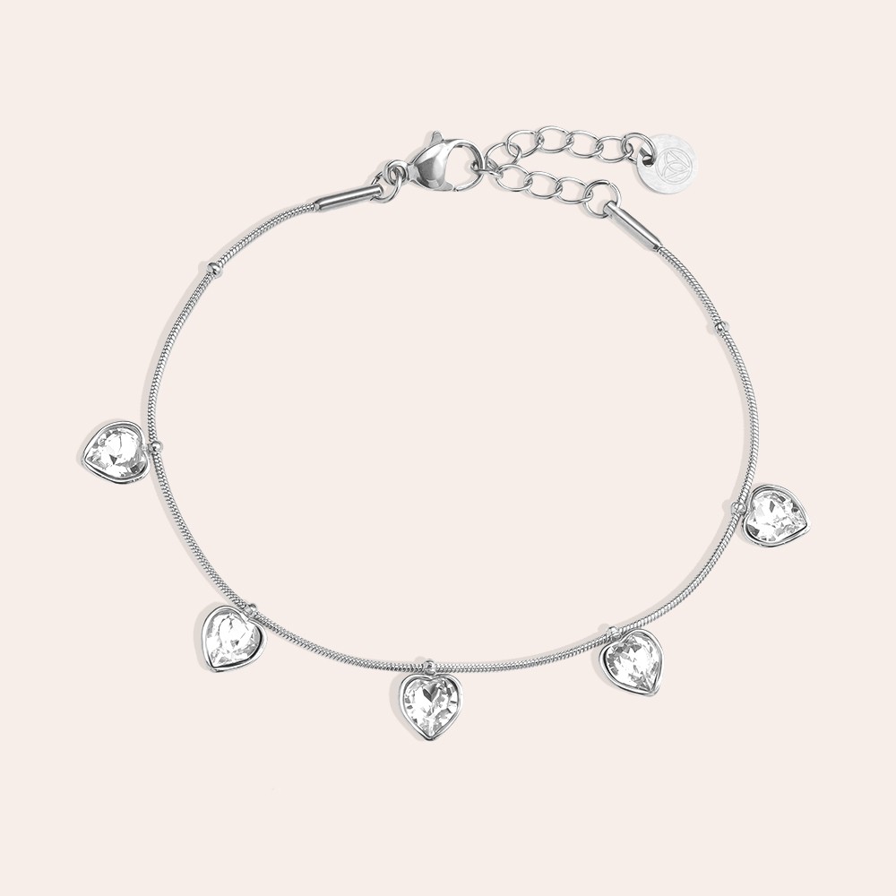 16cm Diamand Hearts In Thin Chain Edelstahl Armband