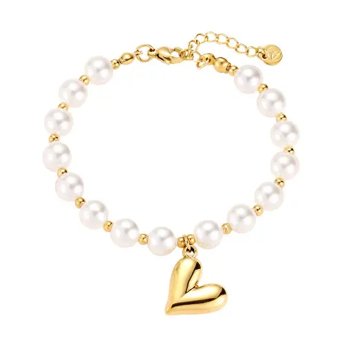 17cm Heart Pearl Edelstahl Armband