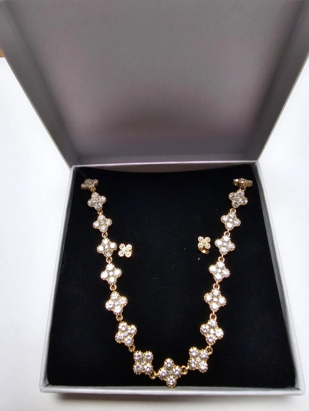 40cm Diamond Lucky Flowers Edelstahl Halskette und Ohrringe