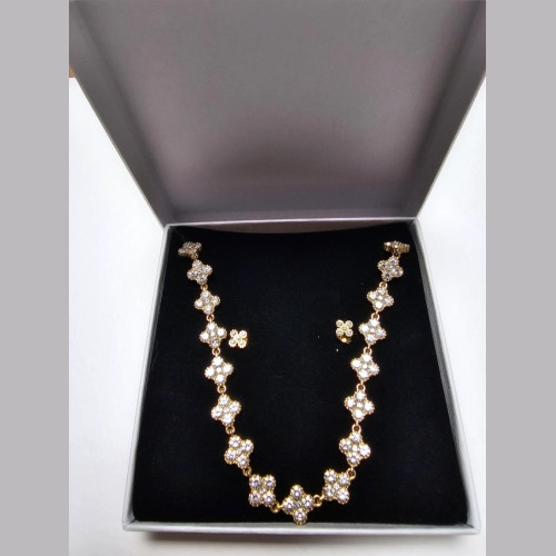 40cm Diamond Lucky Flowers Edelstahl Halskette und Ohrringe