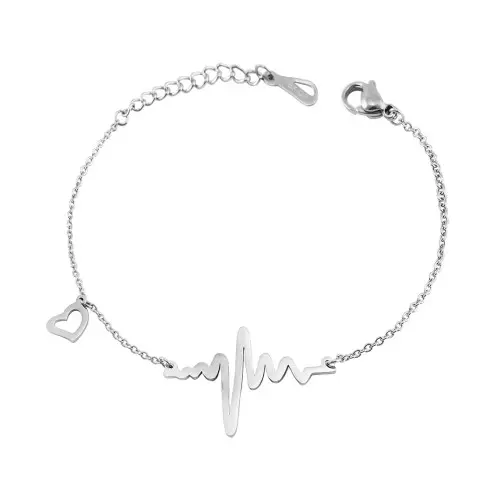 Ankerarmband aus Edelstahl, Herzanhänger, Herzschlagsymbol