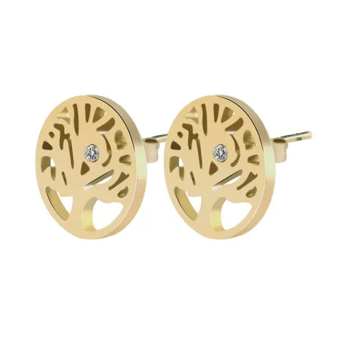 Edelstahl Ohrstecker, Lebensbaum mit Similibesatz