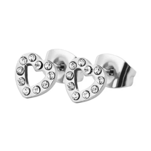 "Maša" Ohrringe aus Edelstahl, Herzform, Simili, silberfarbig