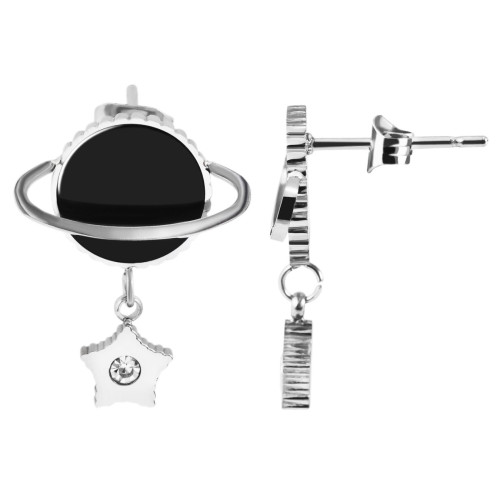 Edelstahl Ohrstecker, Planet, Stern, silberfarbig, schwarz