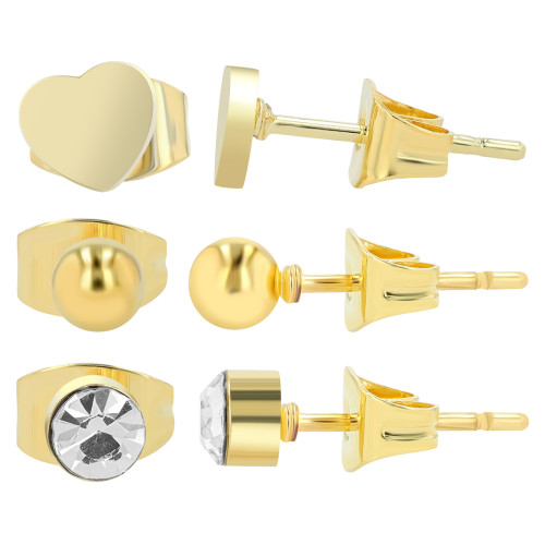 "Soleil", Edelstahl Ohrstecker, 3 Paar, goldfarbig