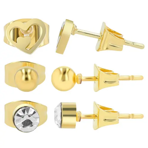 "Soleil", Edelstahl Ohrstecker, 3 Paar, goldfarbig