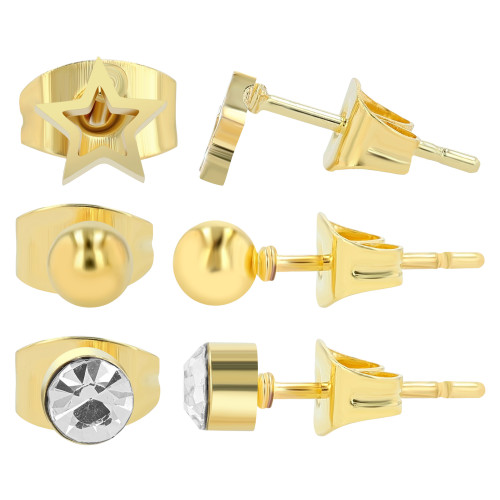 "Soleil", Edelstahl Ohrstecker, 3 Paar, goldfarbig