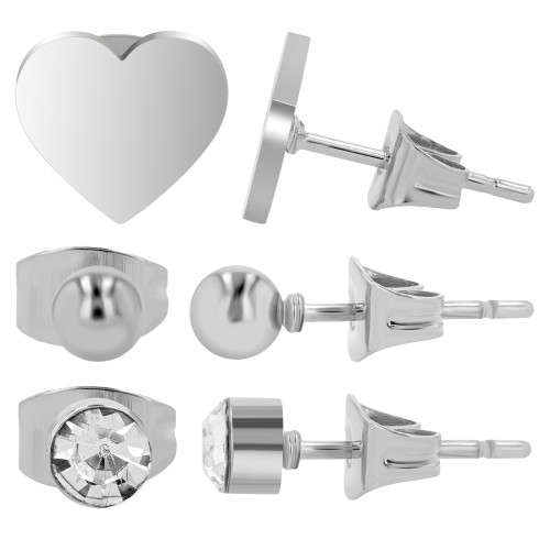 "Lune", Edelstahl Ohrstecker, 3 Paar, silberfarbig