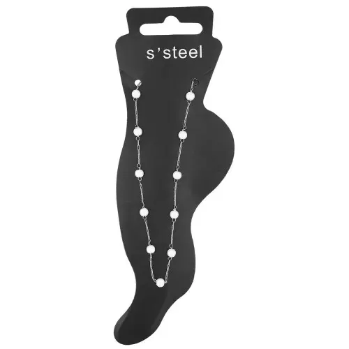 Fußkettchen "Dafi", Edelstahl mit Kunstperlen, silber