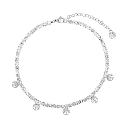 Fußkette "Fidelia", Edelstahl & Simili mit  Lebensbaumanhänger