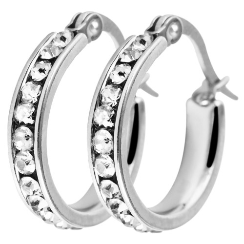 Edelstahl Creolen mit Similisteinen in silberfarbig"